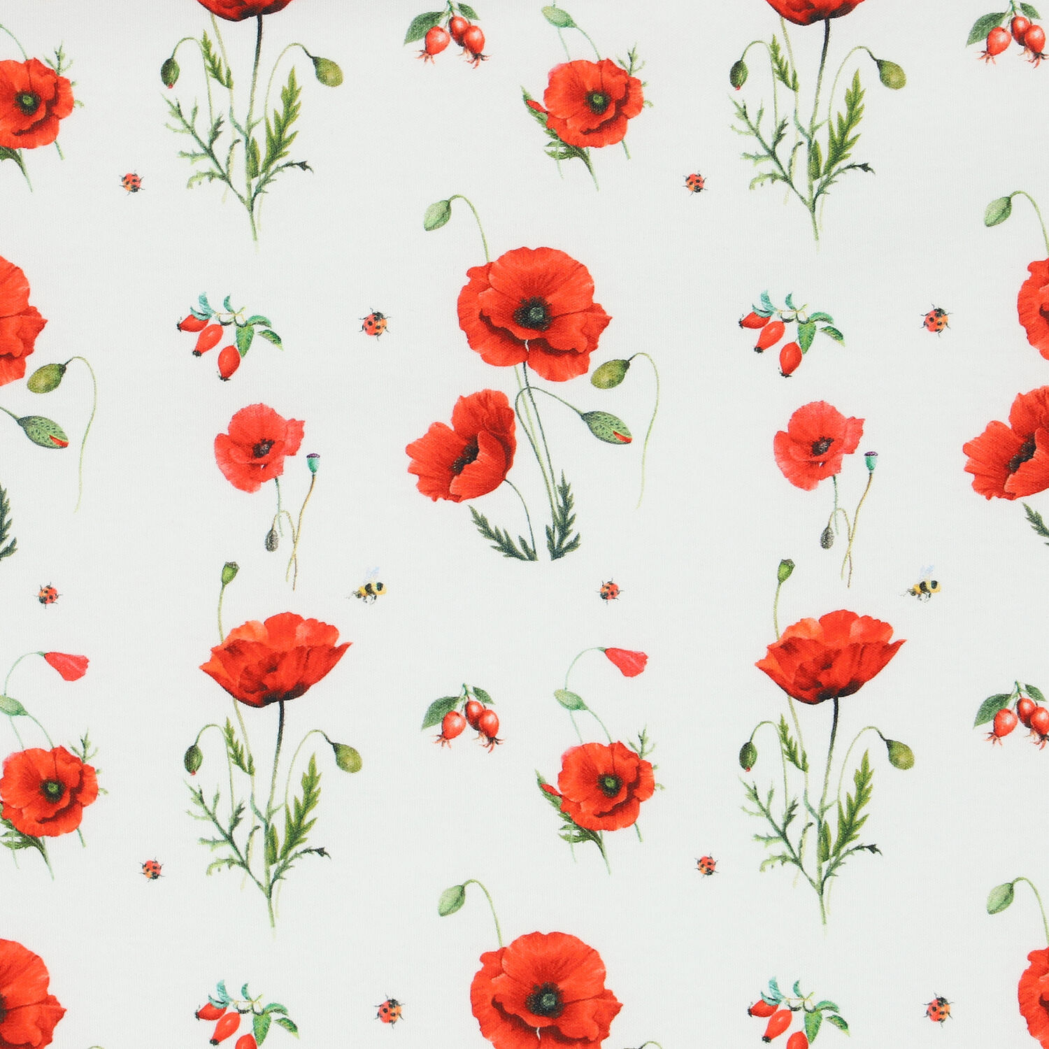 Baby Girls White & Red Poppies Blanket, 1, hi-res
